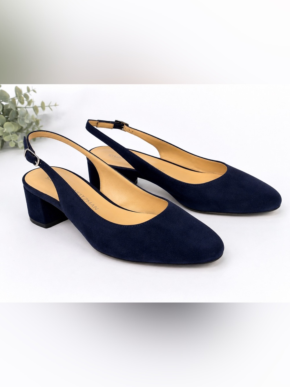 Stuart Weitzman Navy Suede Slingback Mules